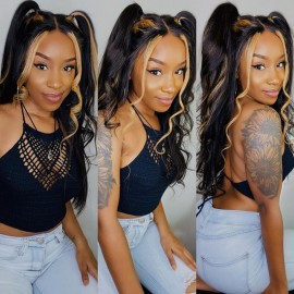 13x4 Lace Front Wigs Highlight Straight Human Hair Wigs Ombres Colored Julia Thursday Flash Sale