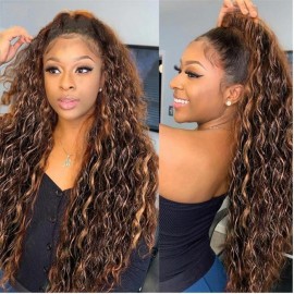 Julia Hair 13x4 Lace Frontal Water Wave Balayage Highlight 150% Density Dark Roots Lace Front Human Hair Wig Flash Sale