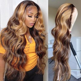 Julia Hair Highlight Colored Body Weave Hair Wig 13X5X0.5 Lace Part Wigs Ombre Body Weave Wig Flash Sale