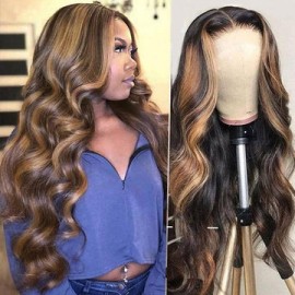 Julia Hair Highlight Colored Body Weave Hair Wig 13X5X0.5 Lace Part Wigs Ombre Body Weave Wig Flash Sale
