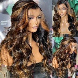 Julia Hair Affordable Balayage Highlight 13X5 Lace Part Body Wave Wig 100% Human Hair Wig T Part Lace Front Wig For Flash Sale