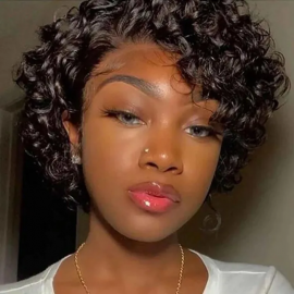 Julia 10 Inch Glueless Short Pix Cut Bob Wigs Bouncy Curls With Bangs Flash Sale