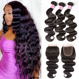 Julia Hair 3 Bundle Deals Virgin Body Wave Brazilian Hair Weave With Lace Closure
