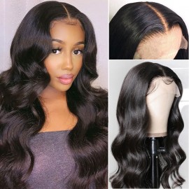 Julia Hair Natural Black Body Wave Wigs 180% Density 4x0.75 Middle Lace Part Wig