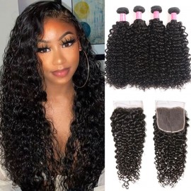 Julia 4pcs Virgin Jerry Curly Indian Hair Weaves With Closure Indian Hair Extensions
