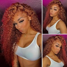 Julia #30 Brown Ginger Color Jerry Curly Wigs 13*4 Transparent Lace Frontal Pre Plucked Natural Hairline Wig Mary Same Hair