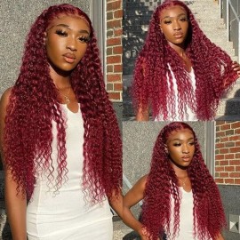 Julia Hair Affordable 99J Burgundy Color Body Wave 13x4 Lace Front Wig 150% Density And 180% Density Pre Plucked Red Human Hair Wigs Flash Sale