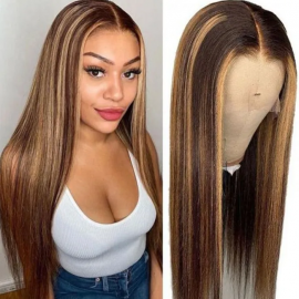 Julia Honey Blonde Highlights 13X5X0.5 Middle Part Lace Front 150% Density Straight Wave Wig