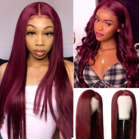 Julia Burgundy Straight Colored Wigs 99J Human Hair Affordable Lace Front Human Hair Wigs With Baby Hair