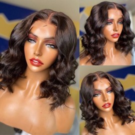 Julia Short Bob 13x4 Lace Front Human Hair Wig 180% Density Pre Plucked Natural Wave Human Hair Wig For Women