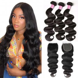 Julia Hair Body Wave 3 Bundles Human Hair With 5x5 HD Lace Closure 100% Unprocessed Weave Hair Extensions