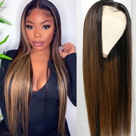 Julia 18 Inch Straight Hair Brown Highlight #FB30 Middle Part Wig Human Hair Wigs For Sale