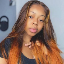 Julia Straight Wave Lace Part Wigs Ombre Orange Ginger Hair Color Middle Part Human Hair Wig 150% Density