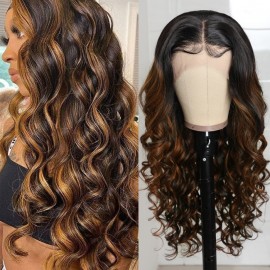 Julia Highlight Body Wave Colored Wigs 13x4 Transparent Lace Front Wig #FB30 Human Hair Lace Wigs For Women