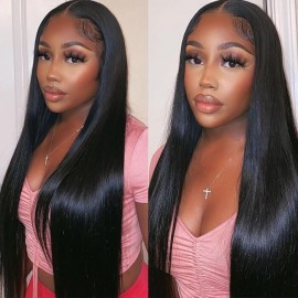 Julia Glueless Wigs With T Part 100% Straight Human Hair Lace Wigs With Middle Part Natural Color