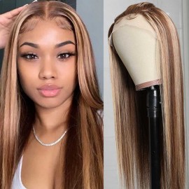 Julia Highlight Wig Blonde Straight Wave Human Hair Wigs 13By4 Lace Part Wig For African American Women