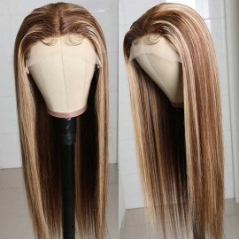 Julia Highlight Wig Blonde Straight Wave Human Hair Wigs 13By4 Lace Part Wig For African American Women