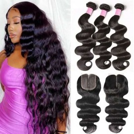 Julia VIP Exclusive 3 Bundle Deals Virgin Body Wave Bundles 14 14 14inch With 14inch T Part Lace Closure