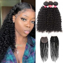 Julia VIP Exclusive 3 Bundle Deals Curly Hair Bundles 20 22 24inch With 18inch T Part Lace Closure
