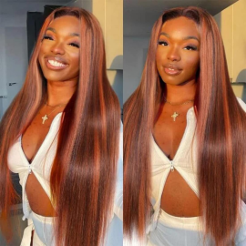 Julia Mixed #38 Color Highlight Wigs13x4 Lace Front Straight Wig 150% Density Pre-plucked Lace Wig