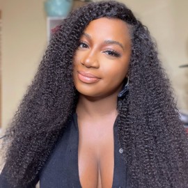 Julia 200% Density Glueless V Part Kinky Curly Wigs No Leave Out And No Sew In Human Hair Wigs