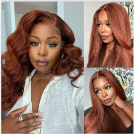 Julia Hair Affordable #33B Reddish Brown 13x5 Lace Part Wig Perfectly Resembling Natural Hair Kinky Straight Wig 4C Hair 13x4 Lace Front Wigs
