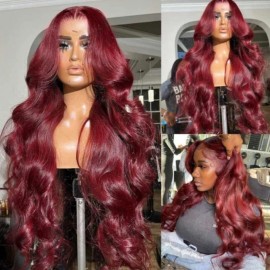 Julia Hair Burgundy Color Lace Front Wig Body Wave Human Hair Wigs Wigs Transparent Lace Wig Flash Sale $100 Off