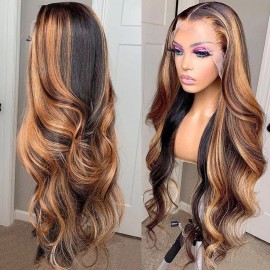 Julia Affordable Balayage Highlights 13X4 Lace Front Wig 150% Density Body Wave Transparent Lace Human Hair Wigs