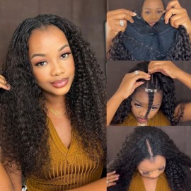 Julia 250% Density Glueless V Part Jerry Curly Wigs No Leave Out And No Sew In Human Hair Wigs