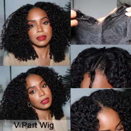 Julia Hair Affordable Glueless V Part Kinky Curly Wig No Leave Out Beginner Friendly Upgrade U Part Human Hair Wigs