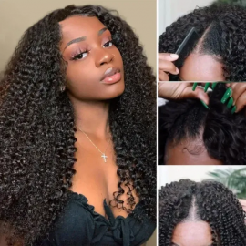 Julia V Part Kinky Curly Wigs Upgrade U Part Glueless Human Hair Wigs 150% Density
