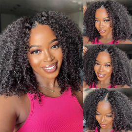 Julia Glueless Afro Curly V Part Wigs No Leave Out Beginner Friendly Coily Human Hair Wigs 150% Density