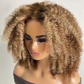 Julia Pre-Cut Afro Kinky Curly Lace Front Wigs Short Highlight Human Hair Wigs