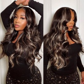 Julia Hair 13x4 Chocolate Brown With Peek A Boo Blonde Highlights Lace Frontal Wigs Body Wave Wig Beyoncé Inspired 180% Density
