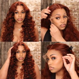 Julia Hair Affordable Brownish Red Human Hair Body Wave Wigs 13X4 Colored Transparent Lace Front Wigs 150% Density
