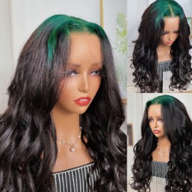 Julia 99J Burgundy Roots Black Human Hair Wigs Straight 13x4 Lace Front Wig With Red Sparkle Hair On Top
