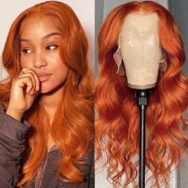 Julia Hair Affordable Orange Ginger 13X4 Lace Front Wig 150% Density Body Wave Transparent Lace Human Hair Wigs