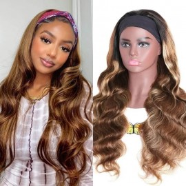 Julia Hair Honey Blonde Headband Wig Body Wave Omber Human Hair Wigs With Scarf Attached High Quality And Easy Wear