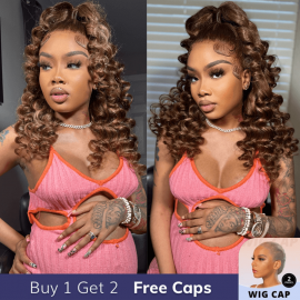 Julia Honey Blonde Water Wave Highlighted Wig 13x4 Lace Front Human Hair Wigs Pre Plucked Piano Brown Color Wig Beyonce Grammys Awards Style