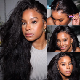 Julia Affordable 13X4 Lace Front Silk Press Kinky Straight Wig Human Hair Wigs With Pre-Plucked Natural Hairline For Sale