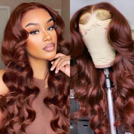 Julia Reddish Brown Middle Part Lace Closure Wigs Auburn Copper Color Body Wave Human Hair Wigs For Women