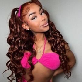 Julia Reddish Brown Middle Part Lace Closure Wigs Auburn Copper Color Body Wave Human Hair Wigs For Women