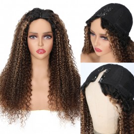 Julia Ombre Highlight Glueless Curly V Part Wigs No Leave Out Beginner Friendly Human Hair Wigs 150% Density