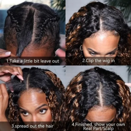 Julia Glueless V Part Jerry Curly Wigs Upgrade U Part Human Hair Wigs Machine Made