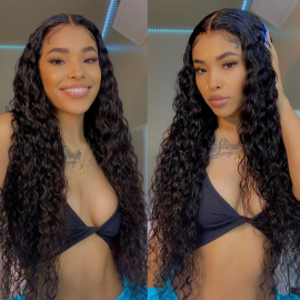 Julia Water Wave 13*6 Lace Front Wigs With Baby Hair Pre Plucked 100% Human Hair Long Wigs Natural Color