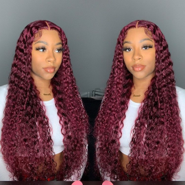 Julia Hair Jerry Curly Colored 99J Burgundy Wigs Pre Plucked Middle Lace Part Human Hair Wigs Red Wine Wigs
