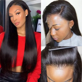 Julia 150% 180% Density Straight Human Hair Wig With Pre Plucked Hairline 13x4 Transparent Lace Frontal Wig