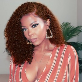 12 Inch Dark Auburn Autumn Full Color Glueless Wigs Kinky Curly Free Wigs