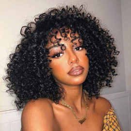 Julia Short Afro Curly Wigs With Bangs For Black Women African Glueless Full Curly Human Hair Wig Flash Sale