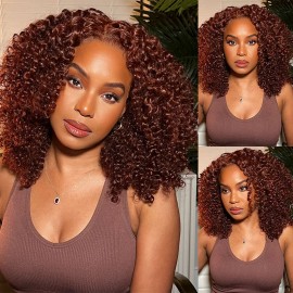 Julia Hair Kinky Curly 13x4 Lace Frontal Wig Reddish Brown Color Glueless Human Hair Wigs For Women